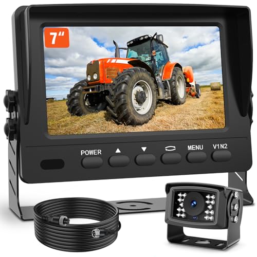 FEISIKE 1080P Wired Backup Camera System for Tractors and Farm Trucks 7 HD Monitor with Waterproof Rear View Camera IR Night Vision Vibration-Proof 10G for Agricultural & Heavy Equipment