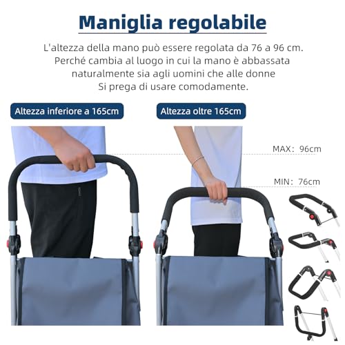 LEUYA ABC Einkaufswagen, zusammenklappbar, leicht, mit Kühltasche, 6 Räder, 45 l, Einkaufstrolley, aus Aluminium, robust, Blau – Bild 8