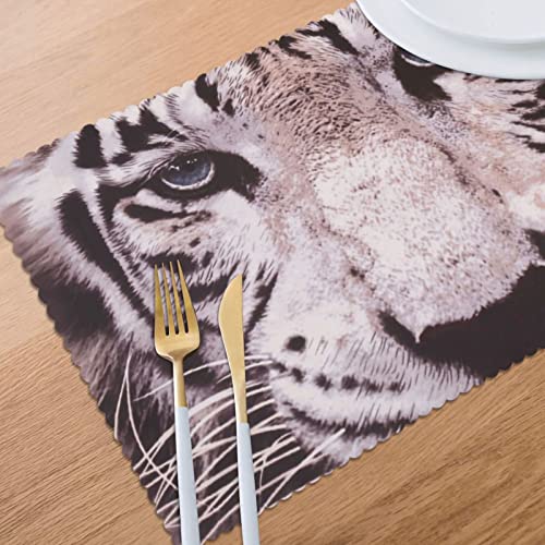 White Tiger Face Placemats Set Of 6 Dining Table Mat Table Placemats Heat Resistant Farmhouse Place Mats Washable For Kitchen Dining Table Decor #TOP7