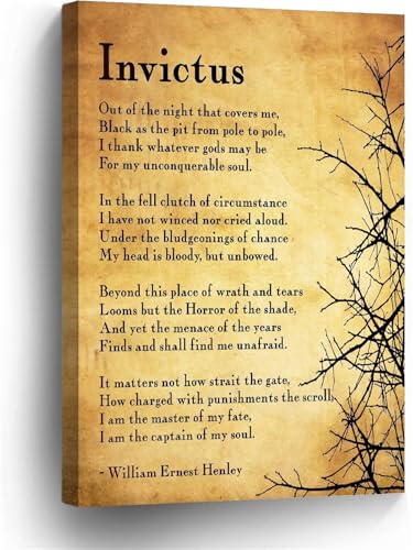 Literary Poster Invictus Poem Motivational Wall-Art Print Inspirational Quote for Book Lovers(Framed,16x24inch(40x60cm))