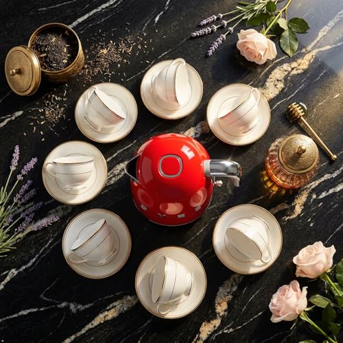 Image of SMEG 50's Retro Style Electric Water Kettle with Automatic Shutoff, Removable Base, and Water Indicator, KLF03RDUS, Red
