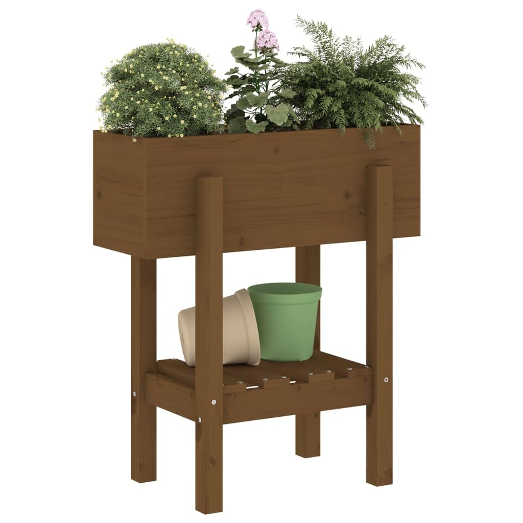 Macetero, maceta para plantas, jardinera elevada, jardinera para exteriores, maceta adecuada para patio trasero, jardines, restaurantes, cafés, color marrón miel, 62 x 30 x 69 cm, madera maciza de