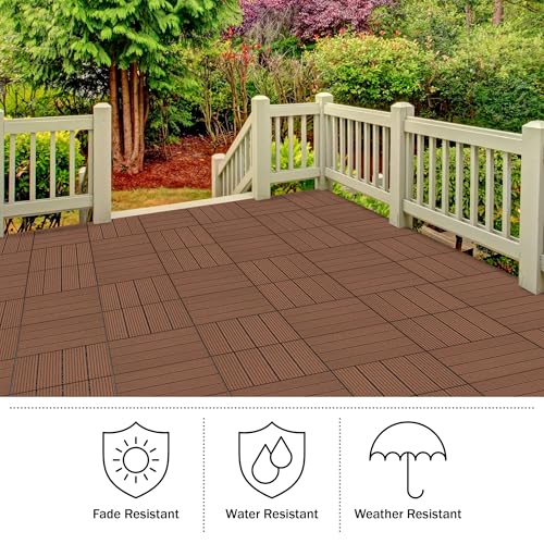 Interlocking Deck Tiles - 6-Pack 11.6-in Wood Plastic Composite All-Weather Outdoor Flooring Balcony Poolside or Patio by Pure Garden (Brown) by Pure Garden - Used condition - Image 3