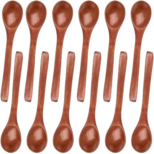 HANSGO 12pc Small Wooden Honey Spoons (Dark Brown)