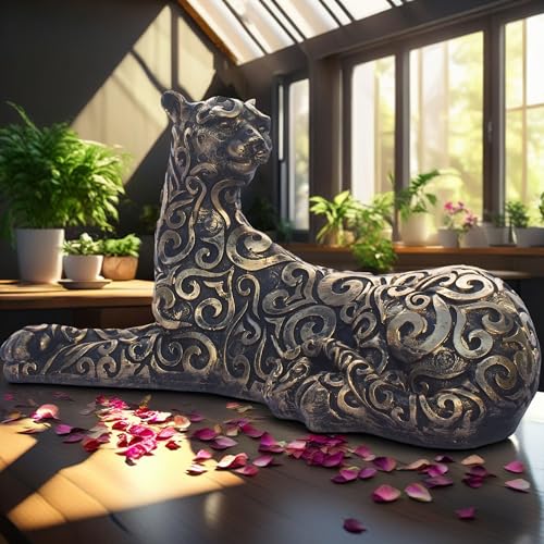 Luxury Leopard Sculpture in Black Resin with Gold Accents | Decorative Animal Statue for Home & Office | Symbolic Wildlife Decor - Strength, Power & Self-Reliance (Lying Leopard) — photo — 2 of 9