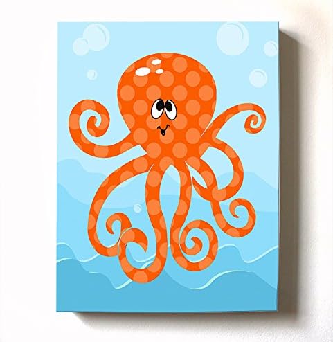 Under The Sea Ocean Theme - Stretched Canvas Nursery Wall Art Decor - Adorable Octopus Design That Makes a Memorable Baby Gift Idea - Wooden Frame Construction - Ready to Hang 12X16