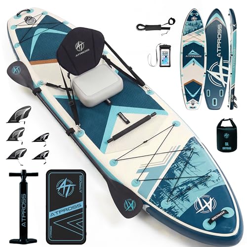 ATPROSS Tabla de Paddle Surf Hinchable con Asiento de Kayak y Accesorios, 366x92cm Sup Extra Ancha y Estable, Carga 240kg, Kayak Hinchable para 2 Personas, Ideal para Yoga, Pesca y Surf