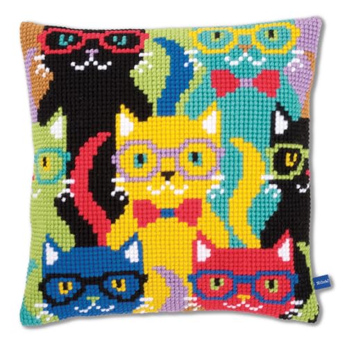 Coussin au point de croix chats drôles kit broderie canevas 40x40