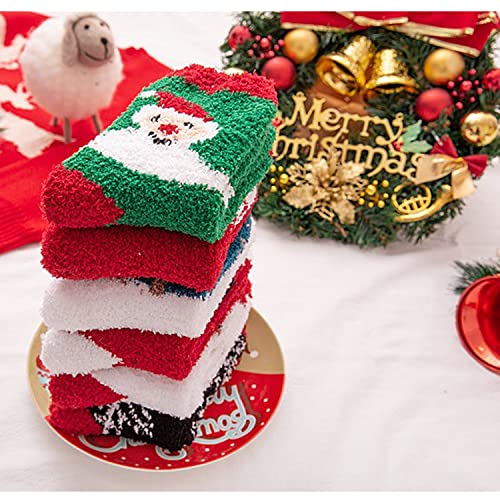 6 Pairs Fuzzy Christmas Socks,Athletic Indoor Sock,Winter Warm Cozy Fluffy Cartoon Monster Socks for Girls Christmas Gifts,Adult,Women,Home Sleeping4