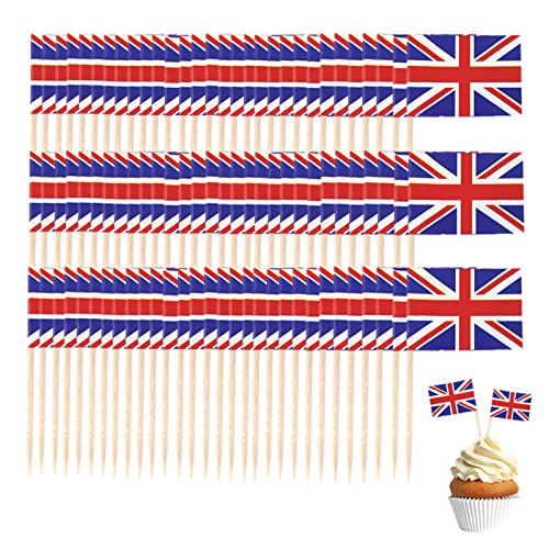 100pcs Union Jack Cake Decorations United Kingdom UK Flag Cake Toppersfor King Charles III Coronation Decorations Street Party Union Jack Party Britain Sporting Events Supplies