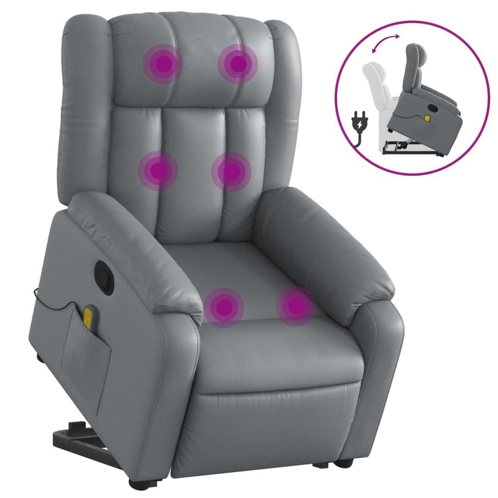 IKAYAA Sillón de Masaje con Elevador Levanta Personas Mayores Sillon Relax Reclinable Sillón Elevador Sofá Relax con Bolsillos Laterales 78 x 92 x 98 cm Gris