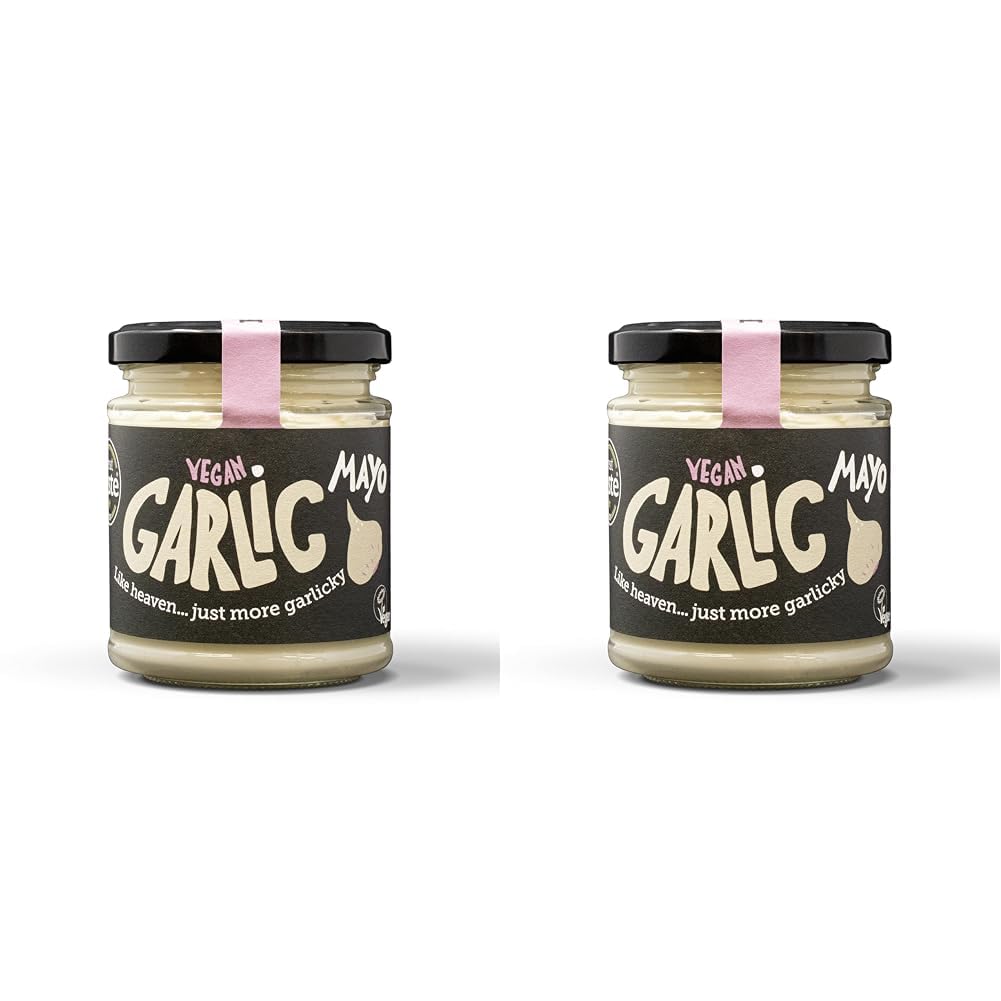 BeSaucyGarlic Mayonnaise, Works Great as a Spread, Dip, Stirred Through Mash or Partnered with Pasta and Pizza Crusts, Produced in the UK & Vegan Friendly, 180g Glass Jar (Pack of 2)