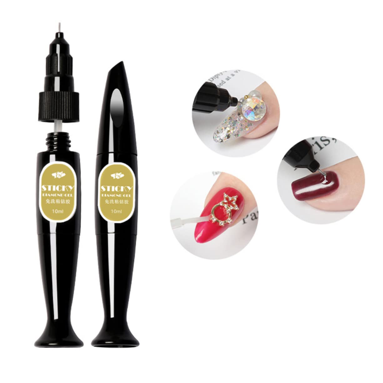 POPETPOP 2sets Penna Colla Per Unghie Gel Adesivo Per Decorazioni Nail Art Con Applicatore Ago e Pennello Adesivo Per Strass e Unghie Finte Per Manicure e Decorazioni