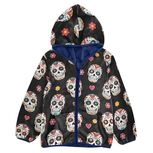 CHIFIGNO Sugar Skulls Floral Black Toddler Zip up Jacket Lightweight Soft Sweatshirt Jacket 3T