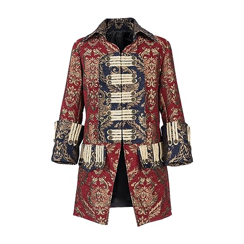 Mens Steampunk Vintage Tailcoat Jacket Gothic Victorian Frock Coat Mens Buccaneer Pirate Costume Trench Coat (M Red)