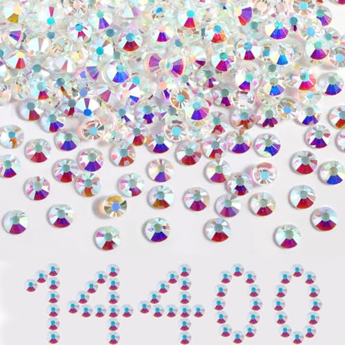 Image of Beadsland Flat Back Rhinestones Bulk, Transparent AB, SS12, 14400pcs | Flatback Glass Gems for Nails Crafts Clothes DIY Decoration, Glue Fix, 3.0-3.2mm,without Silver Backing