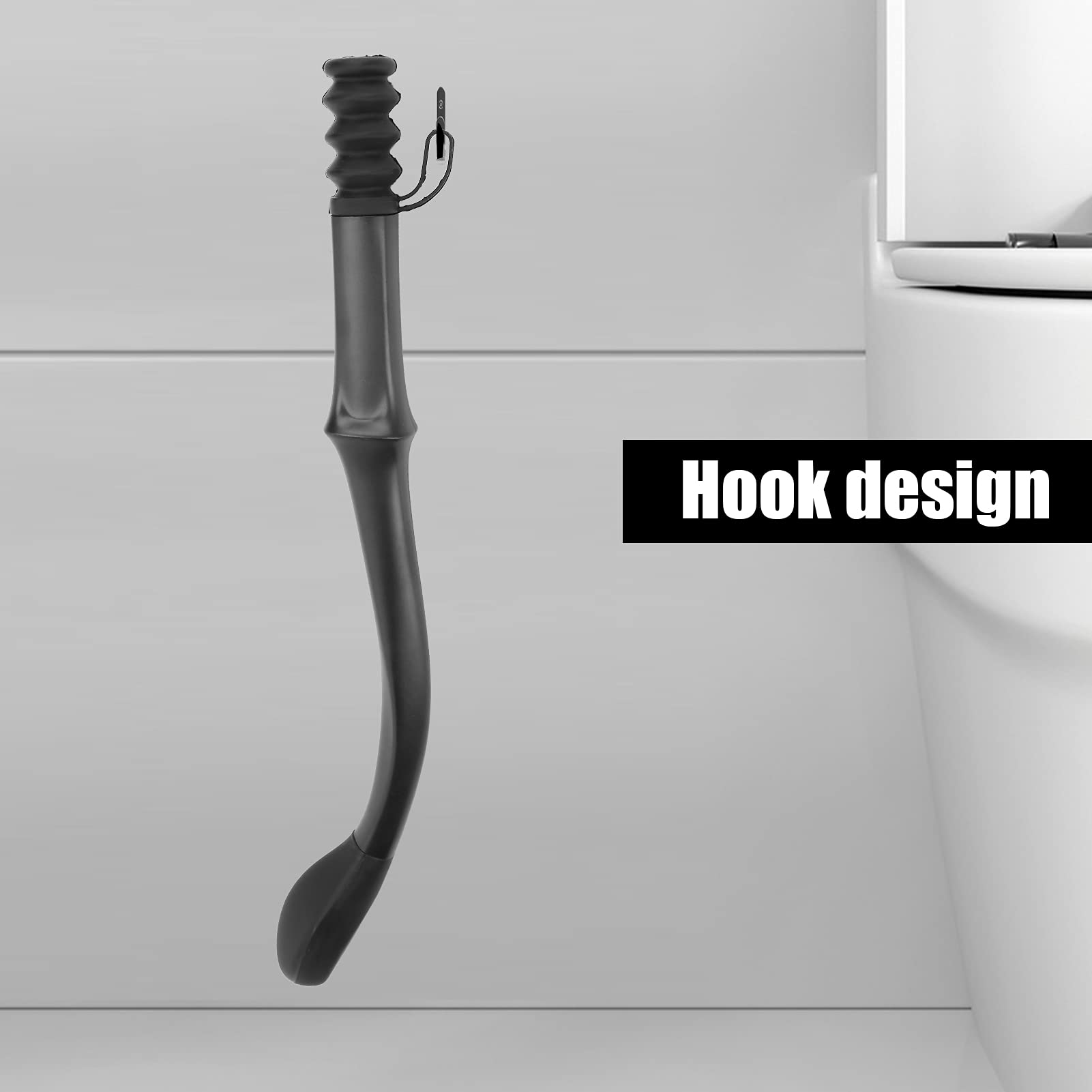 Poignée d'essuyage toilette, Manche long 40 cm, Accessoire confort salle de bain, Poignée antidérapante rigide noire