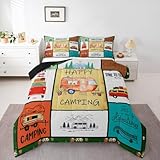 Erosebridal Happy Camping Comforter Set - Queen Camper Bedding Set for Kids, Boys, Girls & Adults - 3 Pcs Colorful RV Bunks Decor