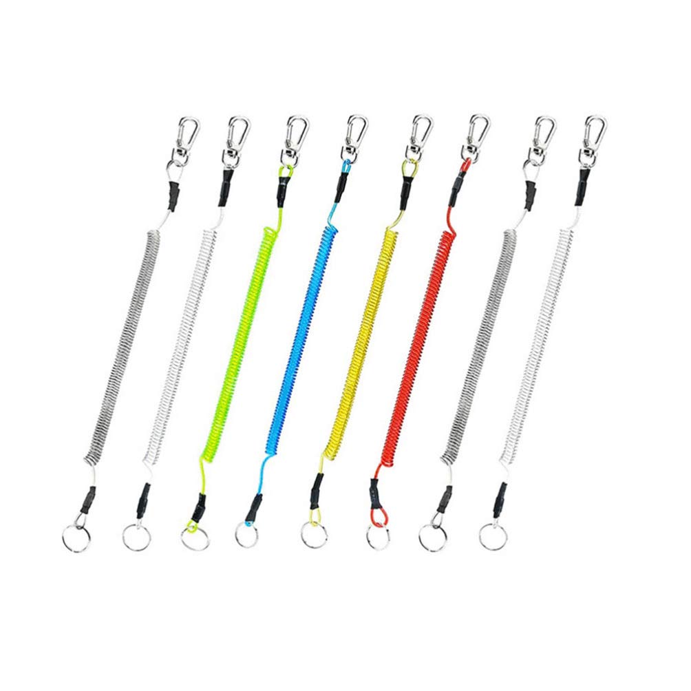 LIOOBO Fishing Protection Tackle 8pcs Coiled Lanyards Steel Rope Safety Cable for Fish Wire for Outdoor Sports Random