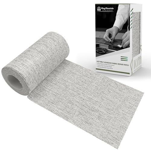 Image of King Mountain Premium Linen Fabric Iron-on Repair Patch, Inside&Outside Fabric Repair Patch, 3 inchx60 inch with Backing Glue Linen Repair Decorative Patch kit (Linen-3 inchx60 inch, Light Grey)