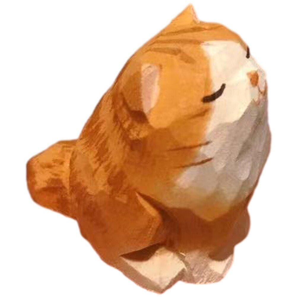 Wooden Cat Figurines Mini Orange Kitten Cute Animal Statue Handmade Cat Ornament Small Cat Sculpture Art Carving Work