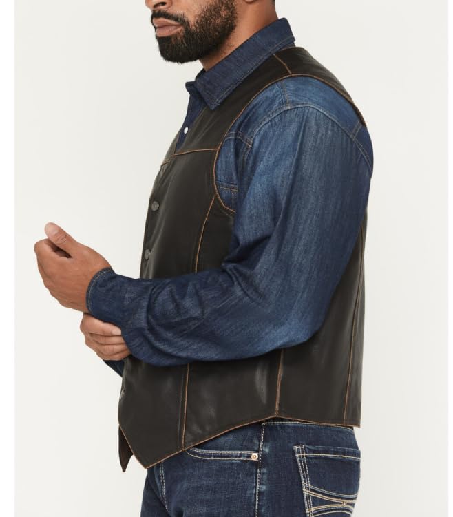 ORBITRAY Men’s Slim Fit Suit Vest Waistcoat with Pockets Wedding Prom Casual Tuxedo Cowboy Faux Leather Vest for Men4