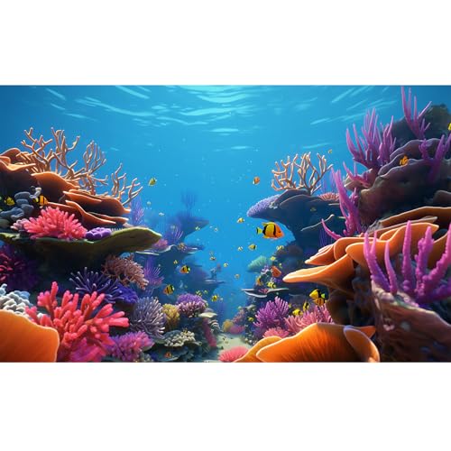 Image of Under The Sea Aquarium Background Ocean Underwater World Fish Tank Backdrop Coral Tropical Fish Undersea Theme Aquarium Backdrop Deep Blue Sea with Sunbeams Terrarium Background Decor 72x16in