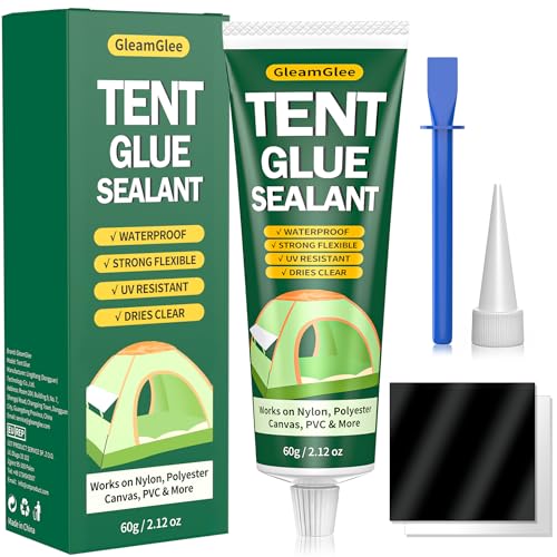 Tent Repair Glue Seam Sealer, Waterproof & Flexible Sealant Adhesive for Tent, Sleeping Pads, Awning & Groundsheet Repair and Outdoor Fabric, Works on Nylon, Canvas and Vinyl - 60ml / 2.12oz