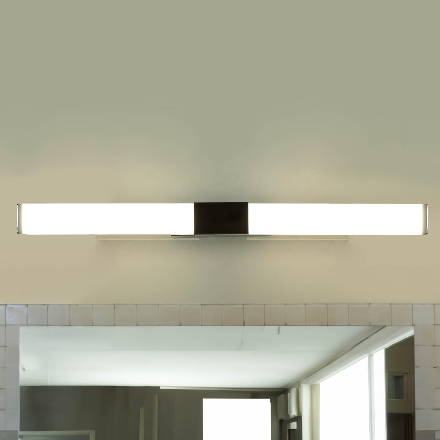 Aplique espejo LED grande 60 cm largo IP44 cromo blanco 4100 K 1010 lm blanco neutro acero inoxidable plástico aplique de pared baño