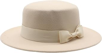 Womens Felt Fedora Hat with Ribbon Bow Medium Brim Flat Top Jazz Hat for Ladies Party Wedding Daily All-Season Wear