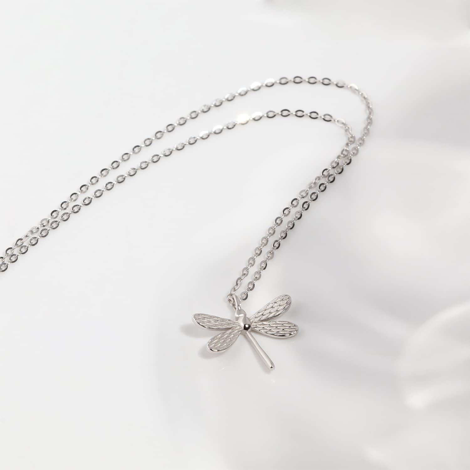 Halskette mit Libellen-Anhänger, Sterlingsilber, für Frauen, zierliche Gold-Roségold-Plissee-Halskette, Schmuck-Geschenk