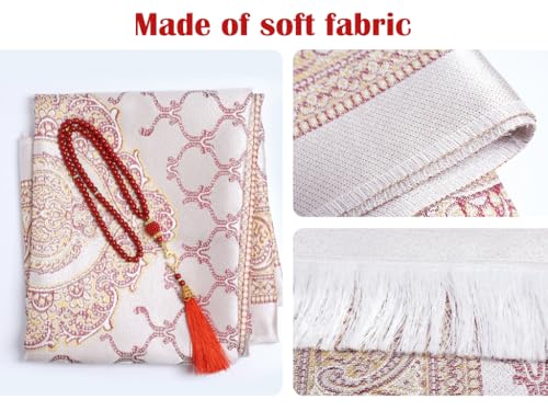 Tapis de prière de voyage pliable CLMJHG, cadeau islamique avec perles - 3