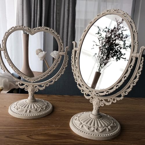 Espejo vintage de maquillaje de mesa giratorio Beige miniatura 5
