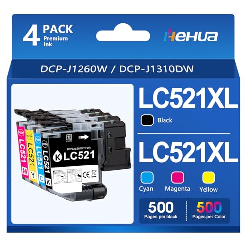 Cartuchos de Impresora LC521 Compatibles para Brother LC521 Juego de Cartuchos 521 Tinta LC 521 LC521VAL para Brother DCP J1310DW DCP J1360DW DCP J1460DW DCP J1313DW DCP J1260W 521BK, 521C, 521M, 521Y