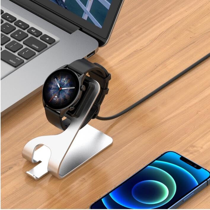 Coyktonty Charger Aluminum Alloy Charging Cradle for Amazfit GTR4/GTR4 Pro/GTR3 Pro/GTS 4/GTS 3/T-Rex 2,USB Charging Bracket Accessory (Silver)