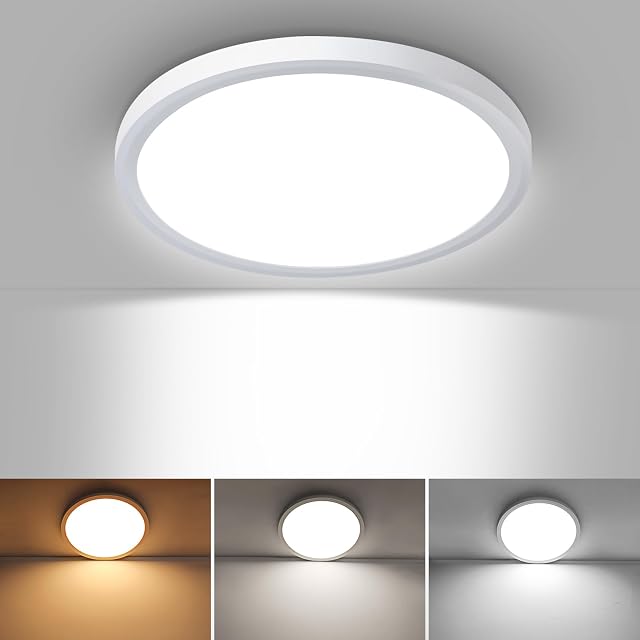 Smanu LED Ceiling Light Panel,21W 2200LM,3 Color Temperatures in One 3000k/4000k/6000k,Waterproof Modern LED Flush Mount Ceiling Lamp for Bathroom,Living Room,Dining Room,Kitchen,Office,Ø30CM(White)
