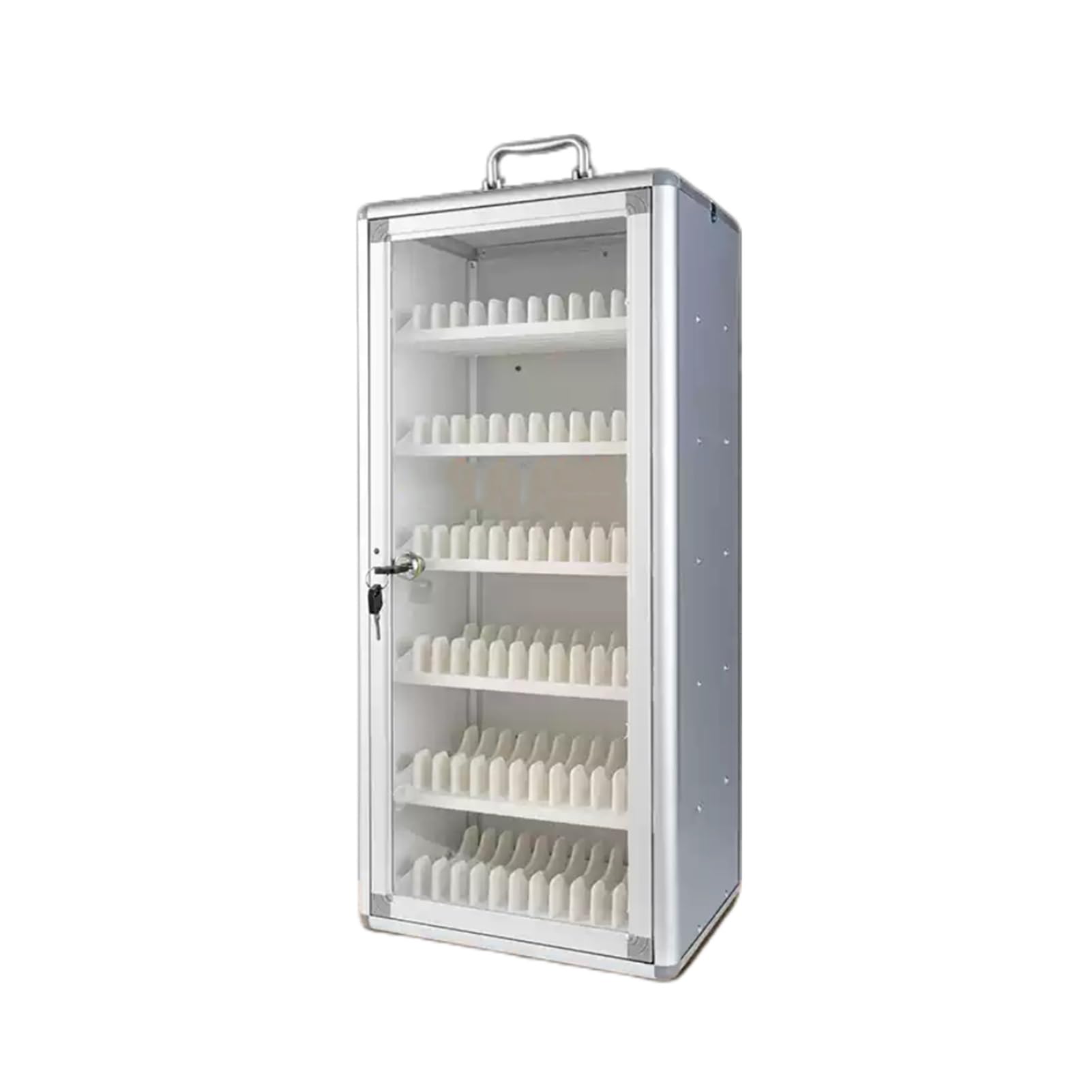 Mobile Phone Storage Cabinet Transparent Mobile Phone Storage Cabinet Aluminum Alloy Mobile Phone Storage Cabinet,Stable Structure with Lock and Key Portable,Suitable for School Factory Office(72 grid