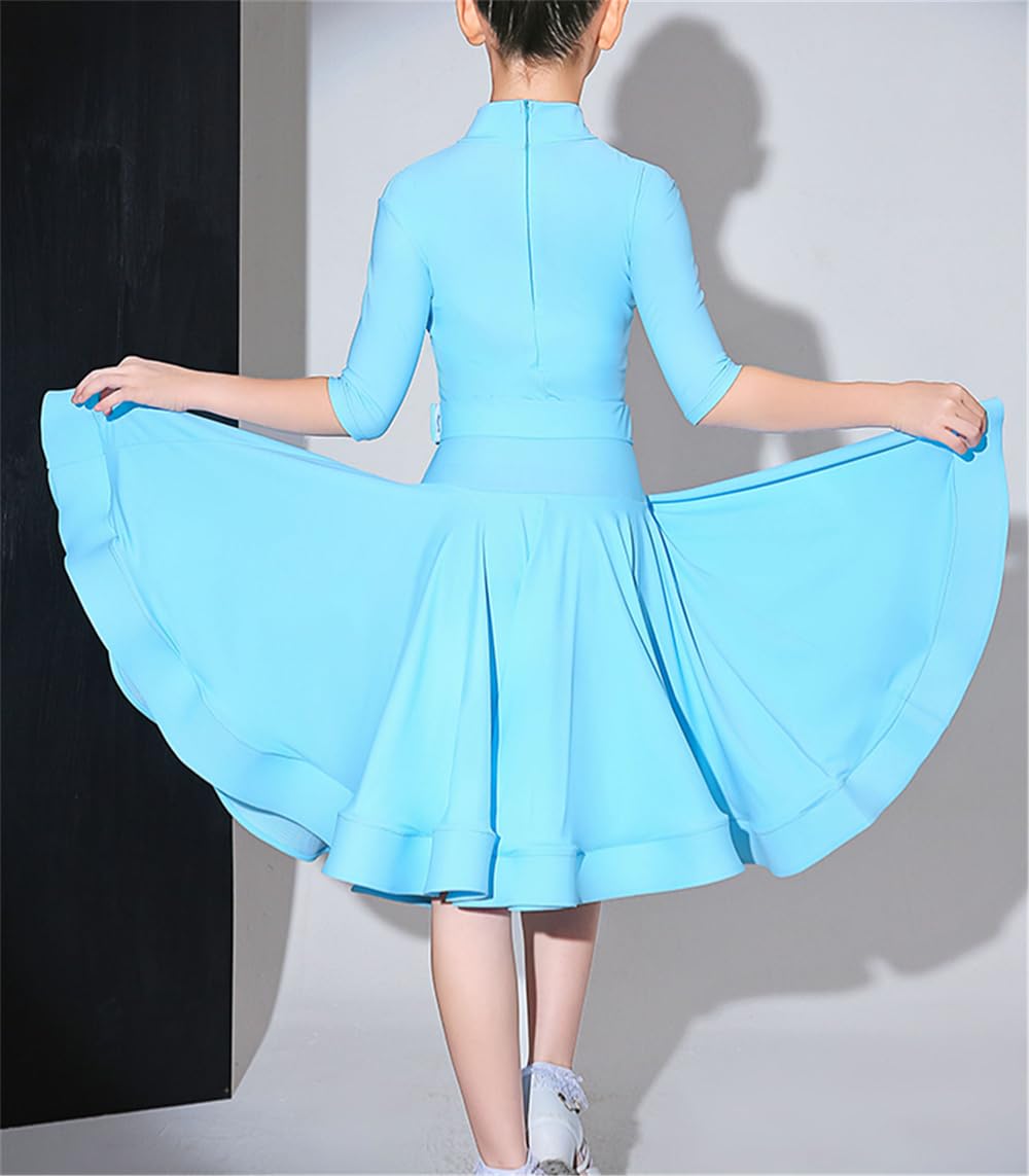 Completi da Allenamento alla Moda per Bambini - Gonna a Pieghe in Seta al Latte 2 Pezzi, Top con Cerniera Posteriore a Maniche Corte - Abbigliamento da Ballo da Competizione