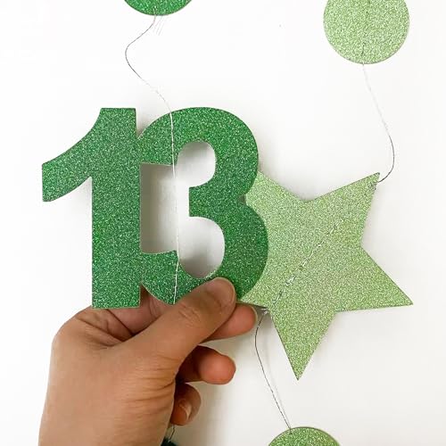 Image of Green 13th Birthday Decorations Number 13 Circle Dot Star Garland Glitter Streamer Banner Backdrop for Girls Boys Official Teenager Cheers to 13 Years Old Birthday 13th Anniversary Party Supplies