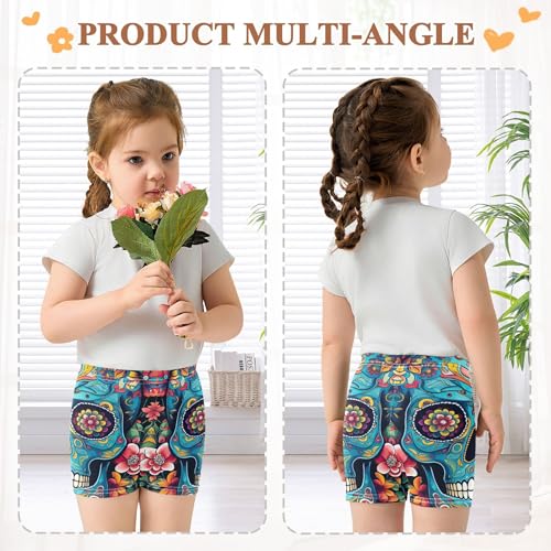 Floral Artistic Blue Skull Flowers Girls Biker Shorts Toddler 4t Shorts for Under Dress Cute Cotton Kids Clothing4