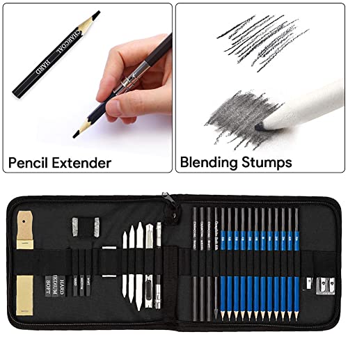 Conjunto de 33 lápis de esboço para desenho profissional de grafite 5H-8B com bolsa de apontador de