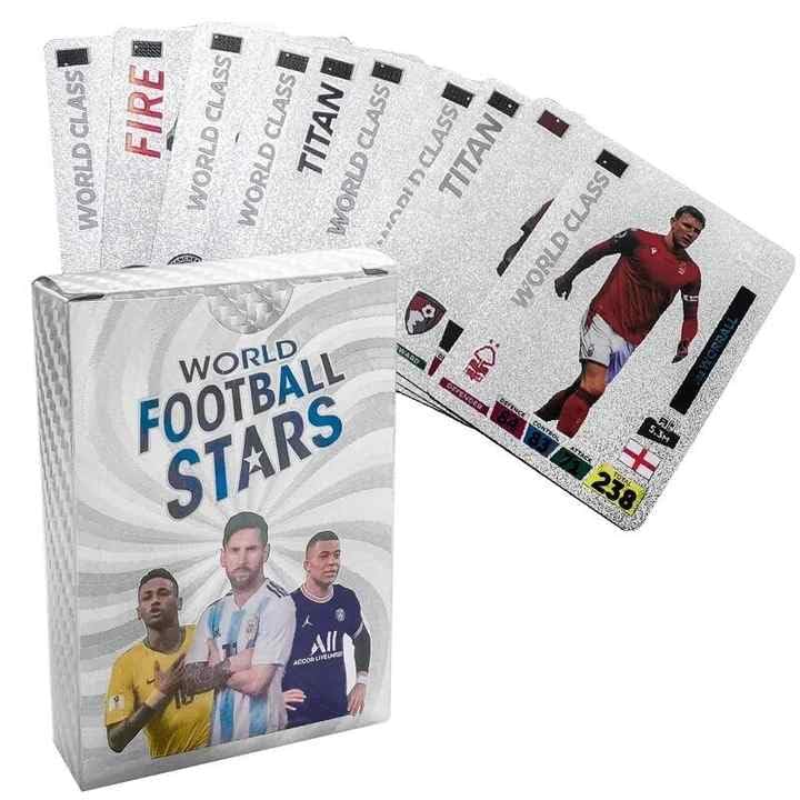Image of Champions League Football Collector Cards - 55 PCS Unofficial Trading Card Game Pack For Kids & Fans | Soccer Cards For Boys, Girls, Gifting (Football Silver)
