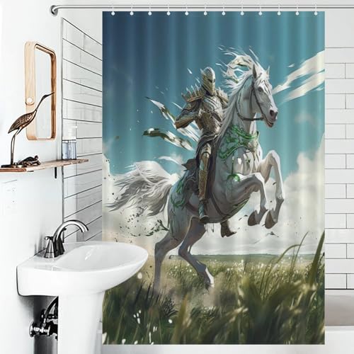 Rideau de douche cheval de qualité supérieure en polyester tissé résistant avec 12 œillets