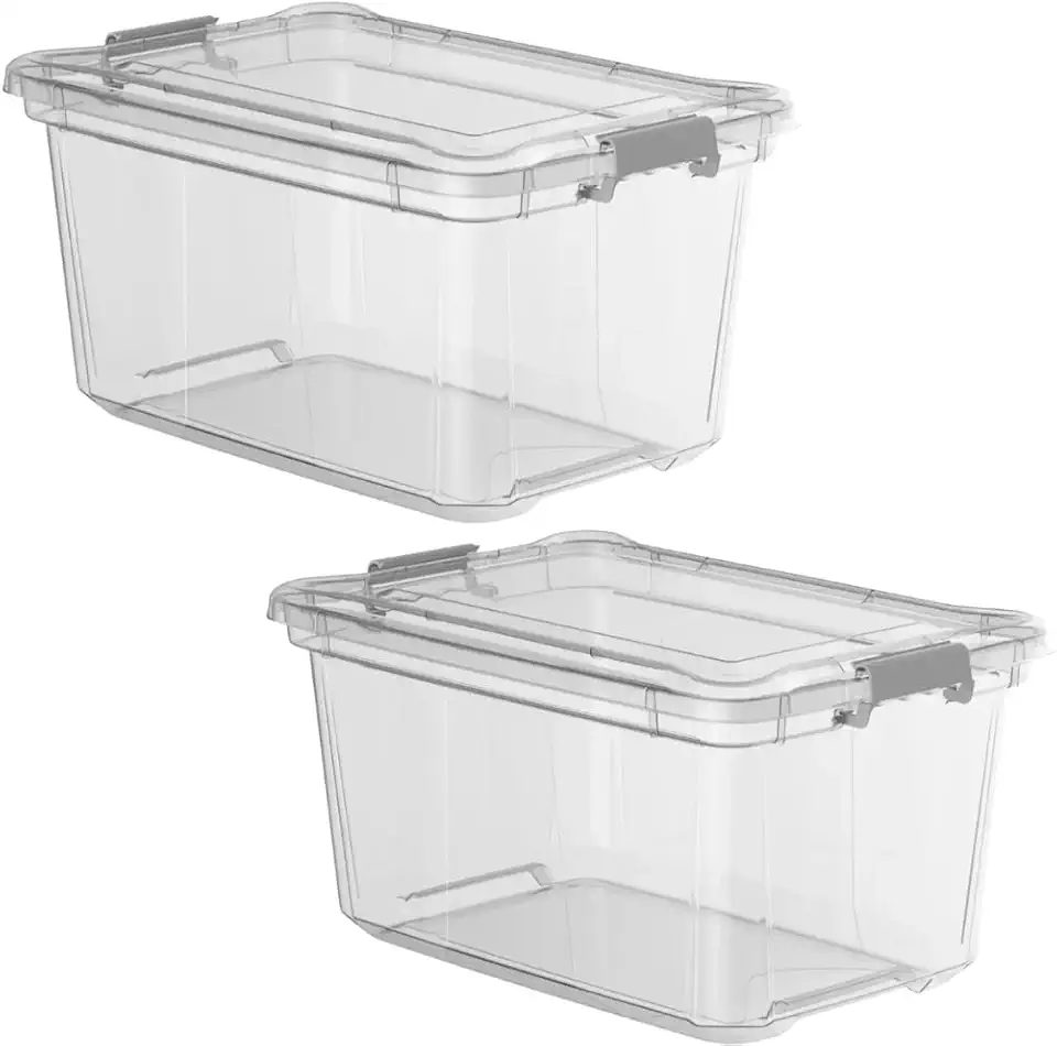 Kit 2 Caixa Organizadora Plástica Com Tampa Trava 50 Litros Tipo Conteiner Empilhável(Branco)