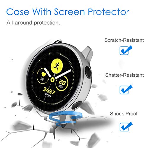 Image of 3 Pack - Fintie Case Compatible with Samsung Galaxy Watch Active 40mm (Not Fit for Active 2), Premium Soft TPU Screen Protector All-Around Protective Bumper Shell Cover, Black, Clear, Silver