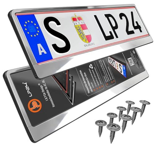 2 Kennzeichenhalter Chrom Österreich - für AT 52x12cm - Kennzeichenhalterung Nummernschildhalterung Nummerntafelhalter Tafelhalterung auch für Wechselkennzeichen geeignet Nummerntafelhalterung Auto