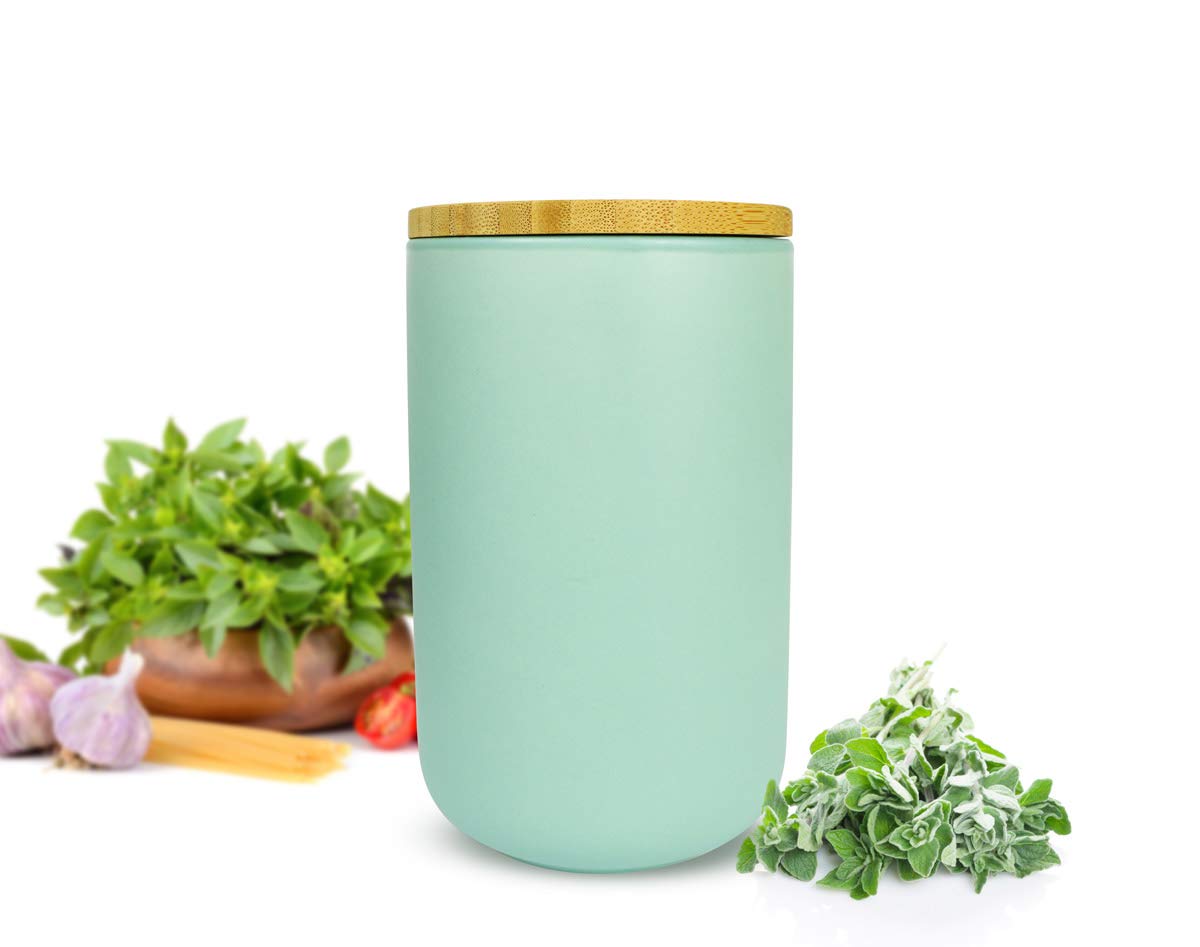 Sendez Storage Jar with Wooden Lid Ceramic Turquoise Storage Container
