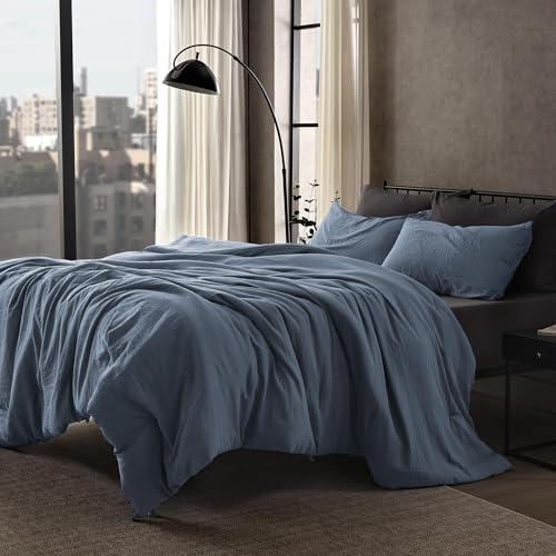 SLEEP ZONE Queen Size Comforter Set Fluffy Lightweight and Breathable Bedding Set with 1 Comforter and 2 Pillow Shams Flint Stone Blue