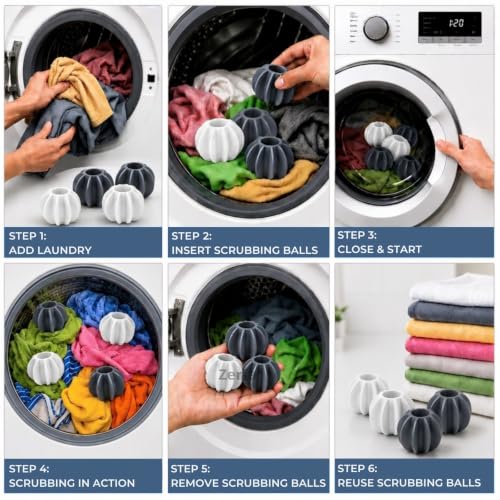 Image of Zerfa Pack of 10 Silicone Laundry Balls for Washing Machine | Reusable Anti Tangle and Wrinkle Scrubbing Balls for Clothes