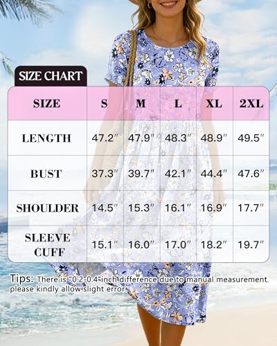 Image of Women's Summer Casual Loose Dresses Cotton Boho Floral Midi Dress for Women Beach Vacation with Pockets HD1